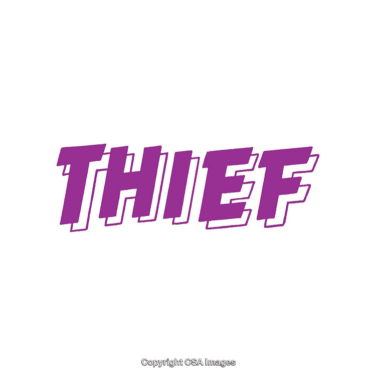 Stylized Bold Typography Highlighting The Word 'Thief' in Purple