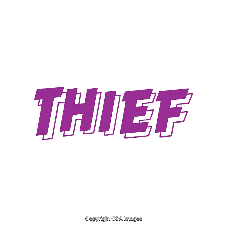 Stylized Bold Typography Highlighting The Word 'Thief' in Purple