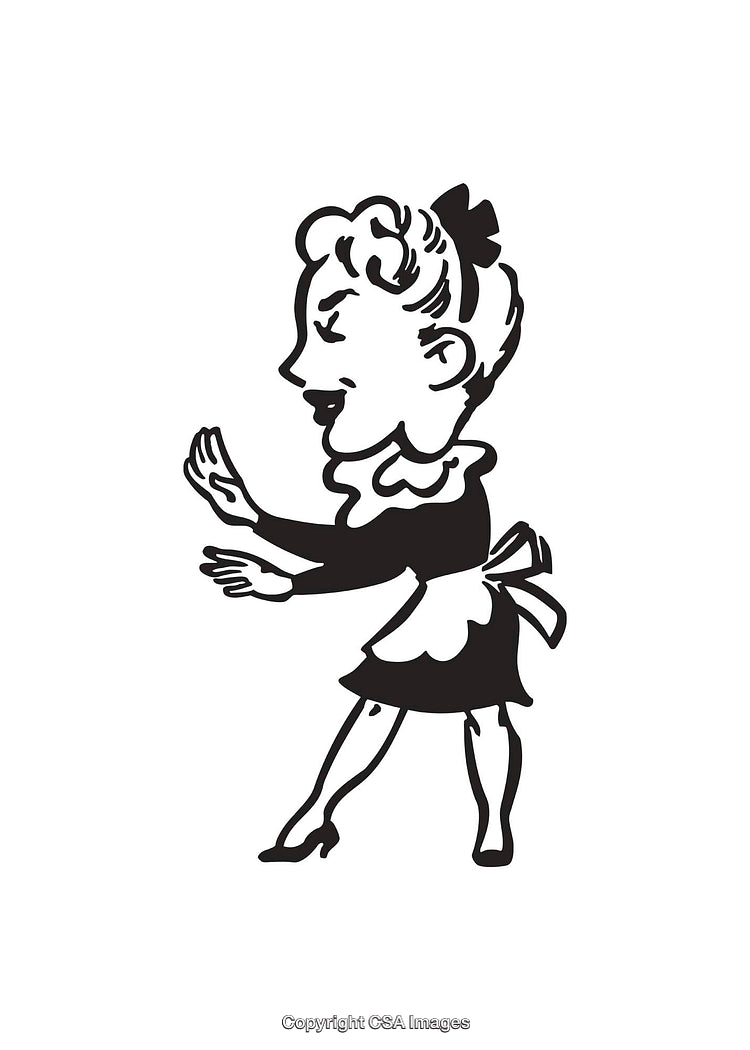 Retro Black and White Line Art Illustration of a Character in Motion