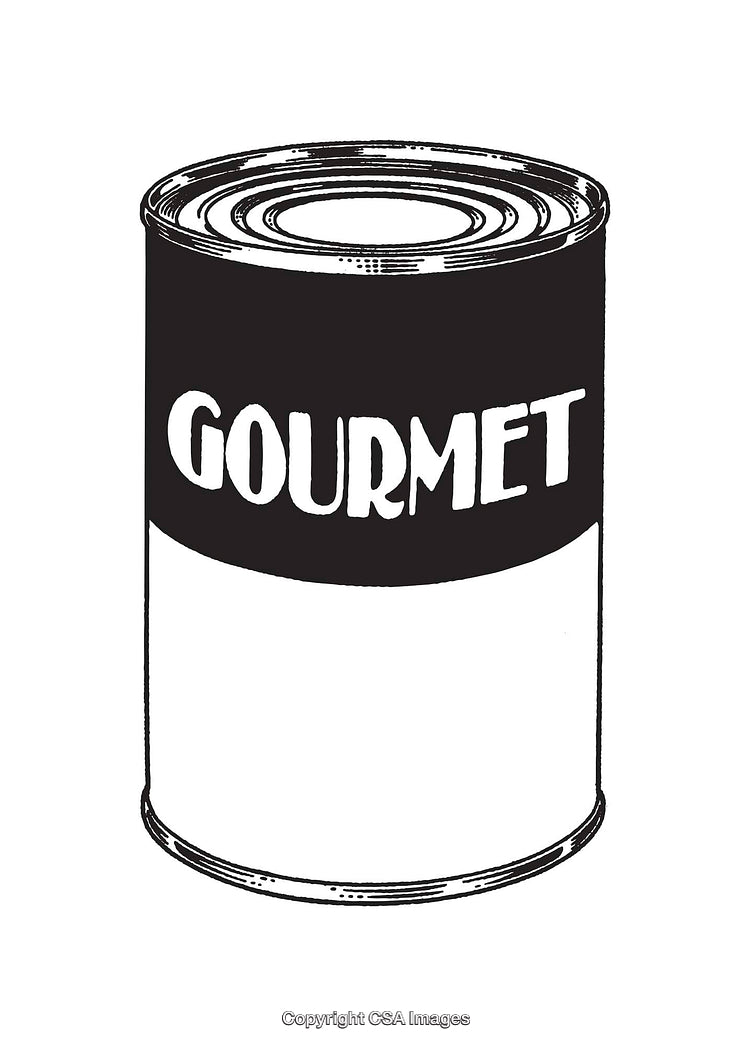 Black and White Line Art of a Gourmet Food Can Illustration