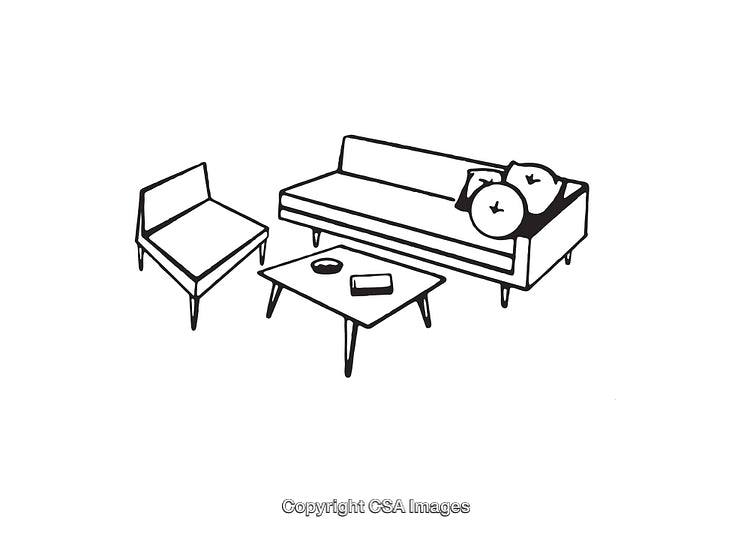Minimalistic Black and White Line Art Living Room Furniture Illustration