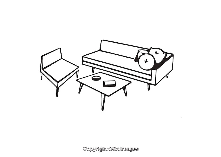 Minimalistic Black and White Line Art Living Room Furniture Illustration