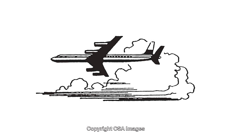 Black and White Illustration of an Airplane with Smoke Trail