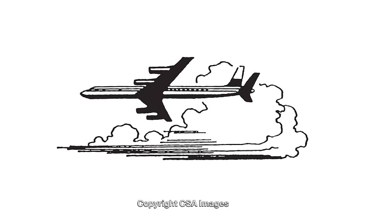 Black and White Illustration of an Airplane with Smoke Trail