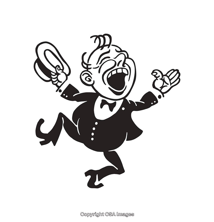 Retro Black and White Illustration of a Joyful Gentleman in Formal Attire