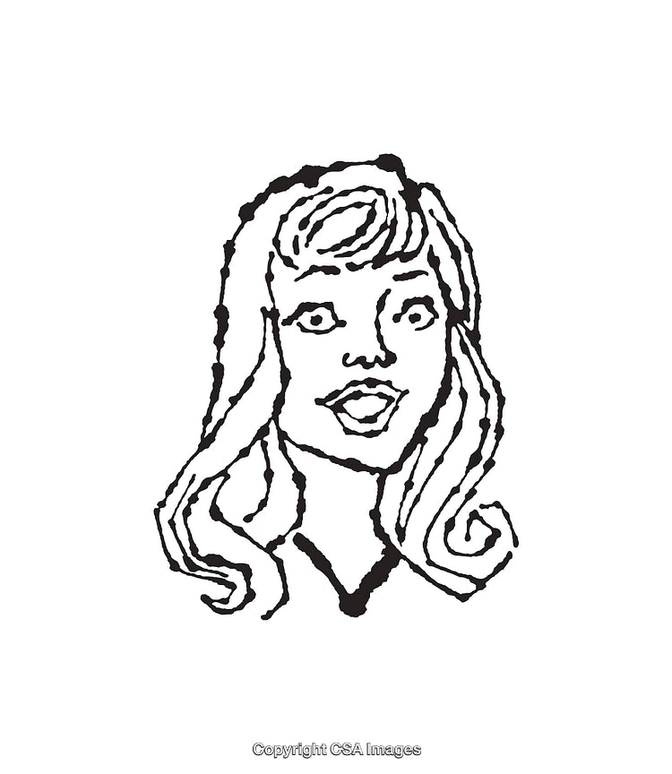Hand-Drawn Black and White Portrait of a Smiling Woman