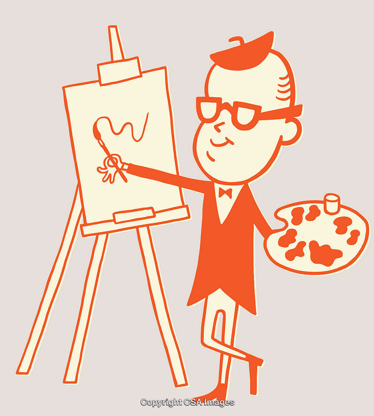 Retro Illustration of an Artist Painting on an Easel