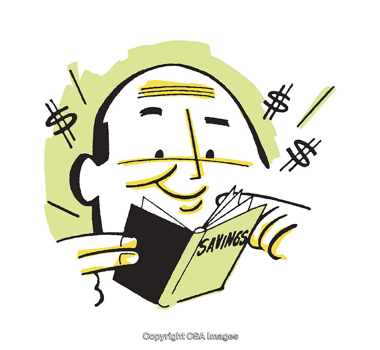 Colorful Illustration of a Happy Individual Calculating Savings with Enthusiasm