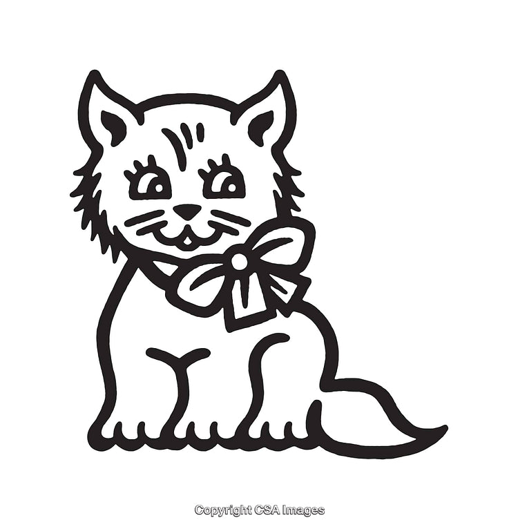 Black And White Line Art of a Cat With a Decorative Ribbon