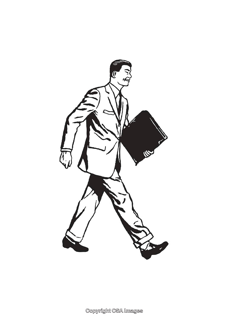 Retro Style Line Art of a Businessman Holding a Briefcase