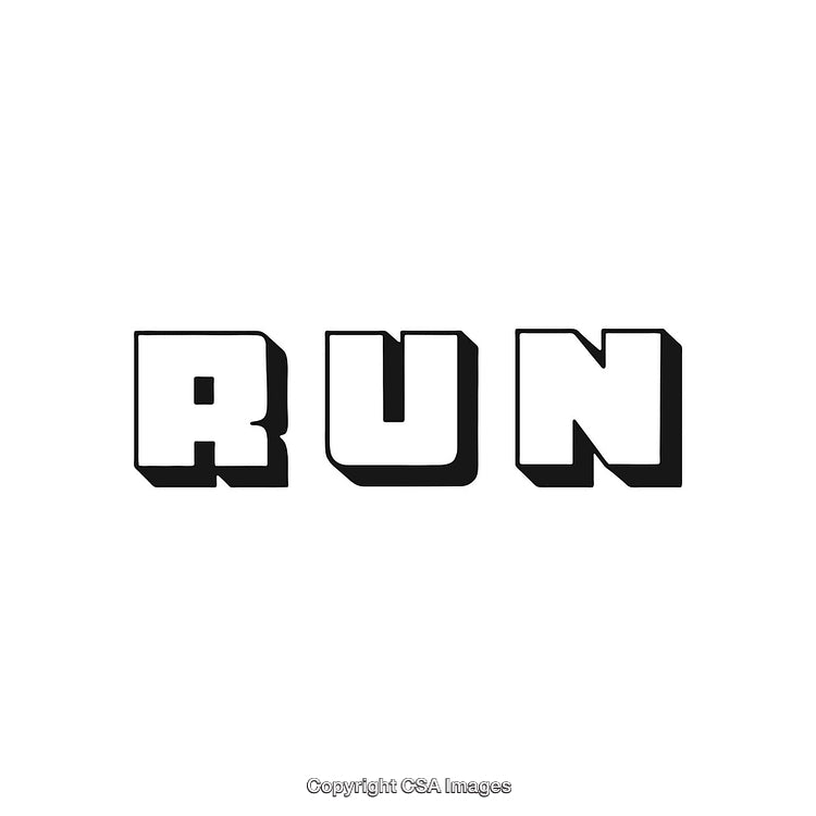 Bold 3D Style Typography Featuring the Word 'Run' in Black and White