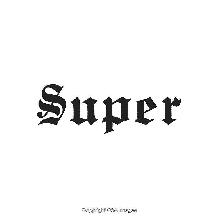Elegant Gothic Style 'Super' Text Set on a White Background