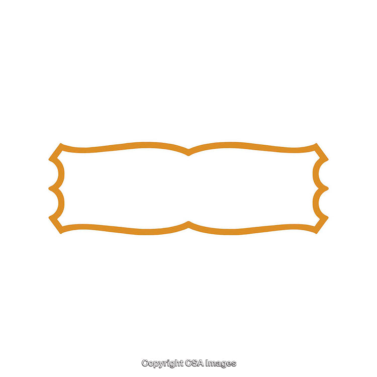 Elegant Blank Decorative Label with Ornate Curved Borders in Bright Orange