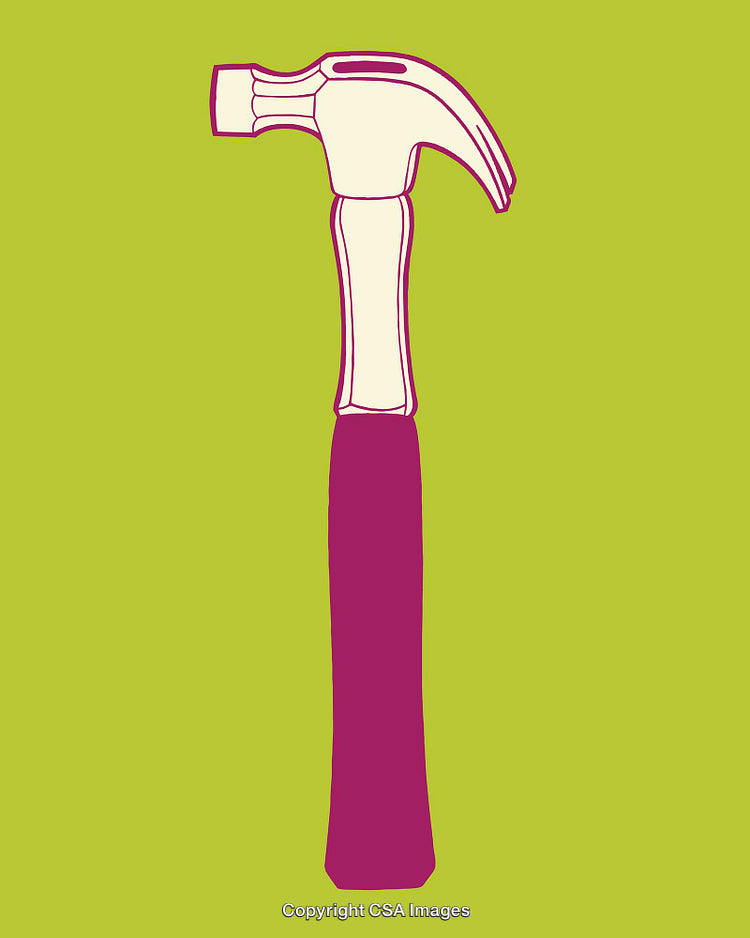 Line Art Illustration of a Hammer on a Green Background