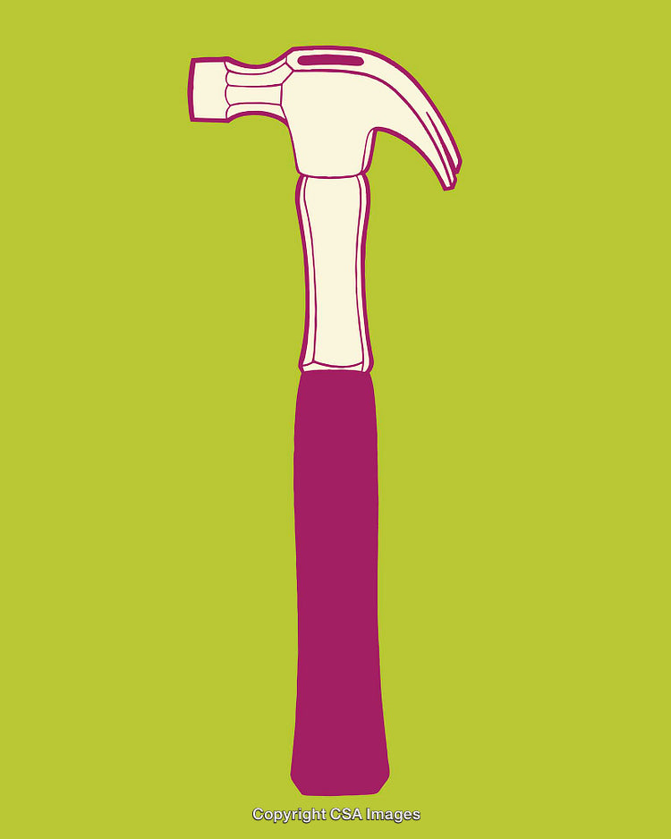 Line Art Illustration of a Hammer on a Green Background