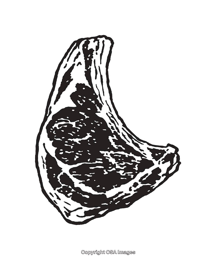 Detailed Black and White Line Art Of a Beef Steak Cut