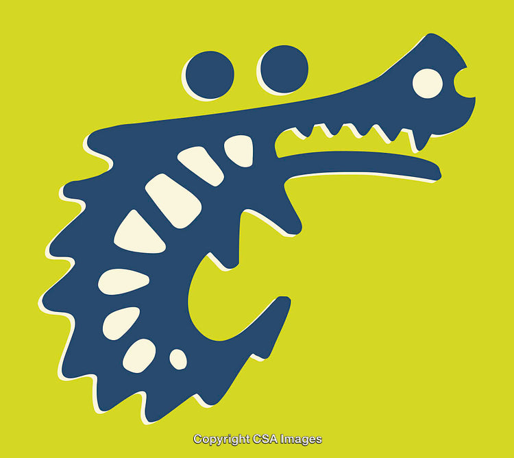 Blue Abstract Dragon Head on Vibrant Lime Background