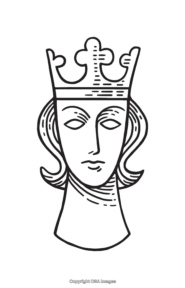 Black and White Line Art of a Crowned King Illustration