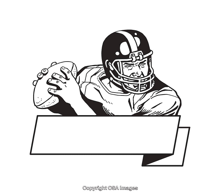 Black and White Line Art of a Football Player in Action