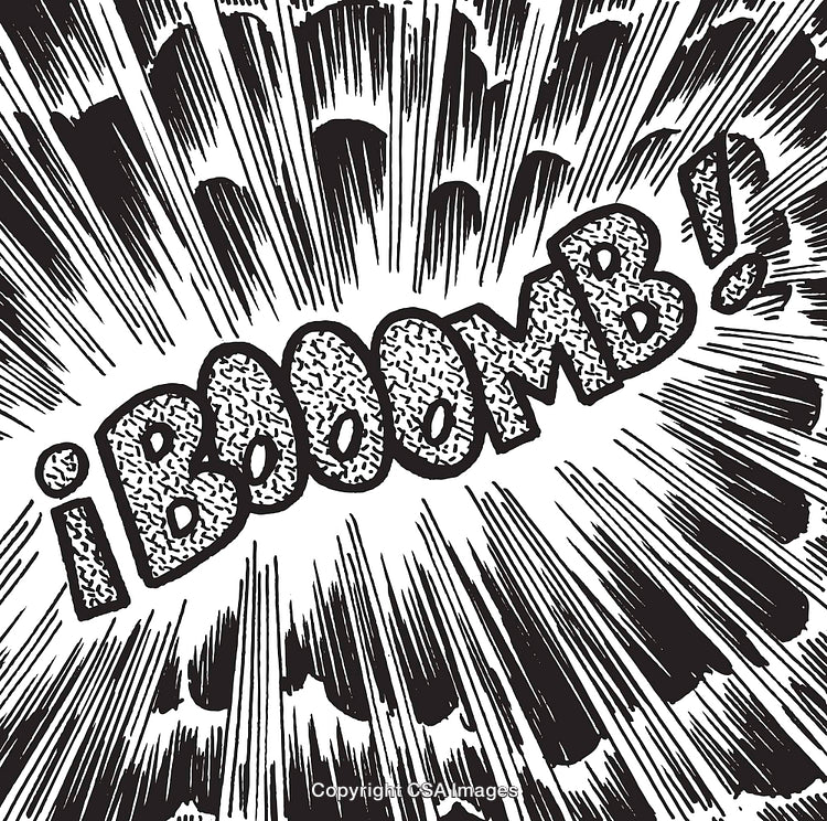 Black and White Comic Style Explosion With Boom Sound Effect Text