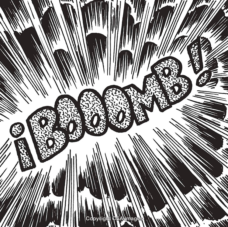 Black and White Comic Style Explosion With Boom Sound Effect Text