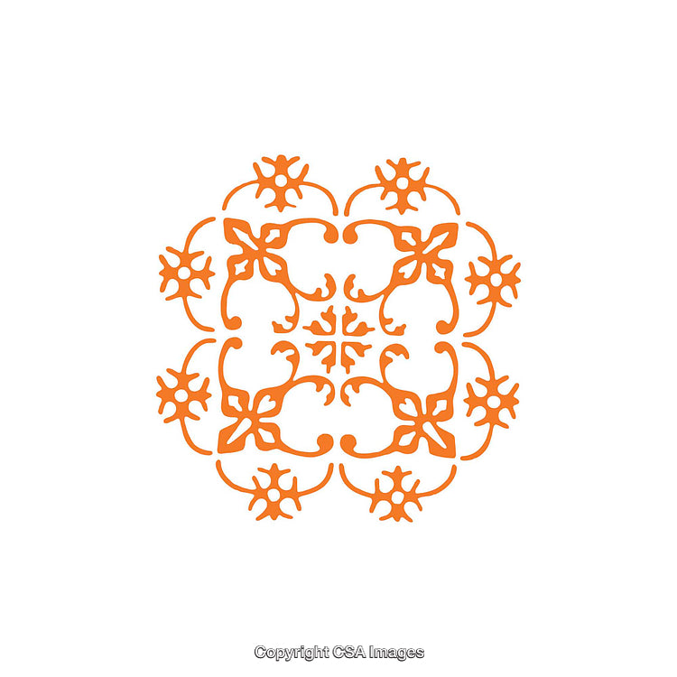 Intricate Ornamental Design Featuring Symmetrical Floral Motif in Vibrant Orange