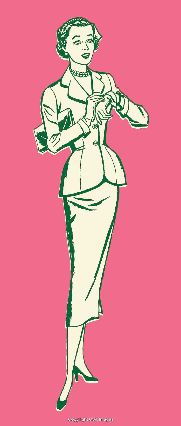 Vintage Style Line Art Illustration of a Professional Retro Woman