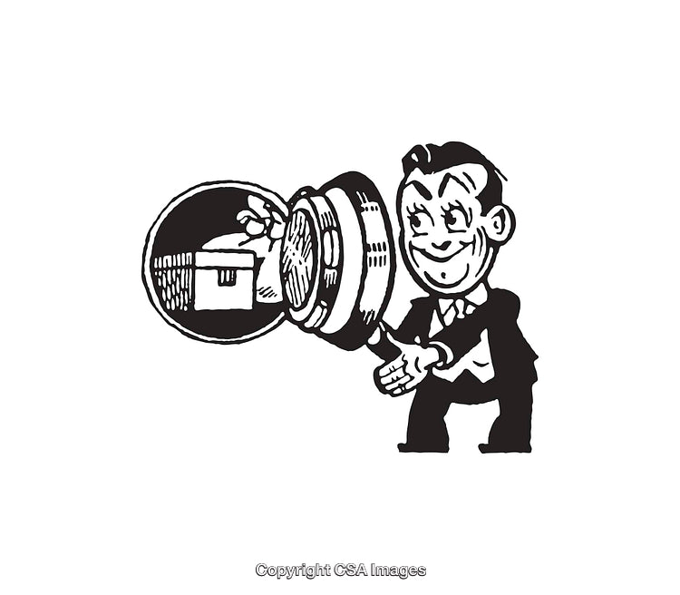 Retro Black and White Line Art Illustration of a Smiling Businessman