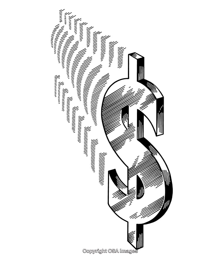 Intricate Black-and-White Engraved Dollar Sign Illustration with Motion Effect