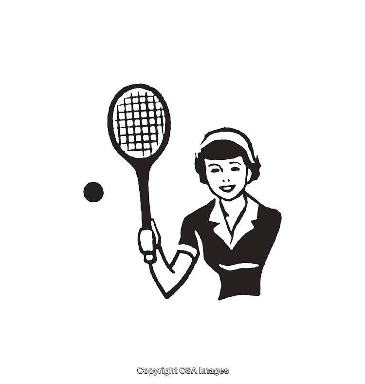Illustration of a Woman Playing Tennis with a Racket and Ball