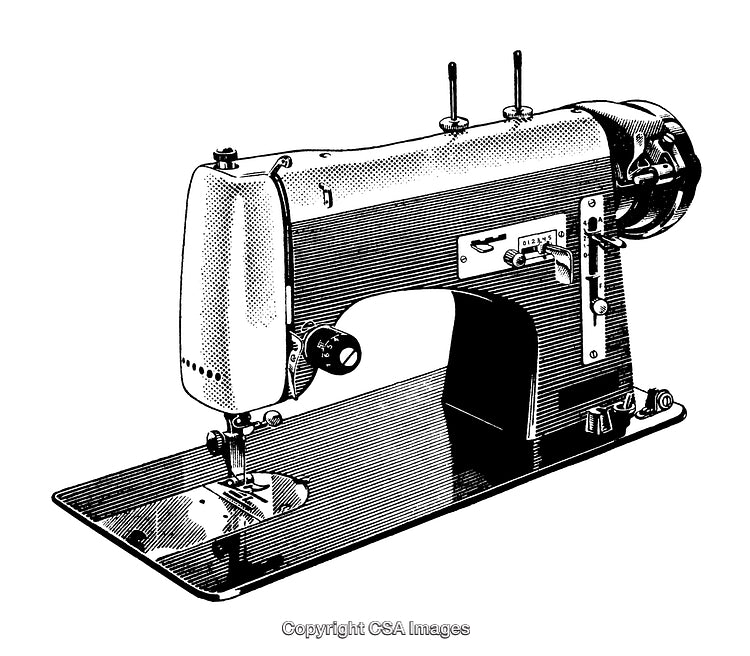 Vintage Engraved Illustration of a Classic Sewing Machine