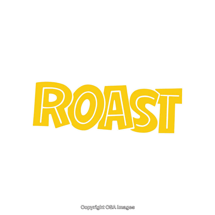 Bold Yellow Typography Displaying the Word Roast on White Background