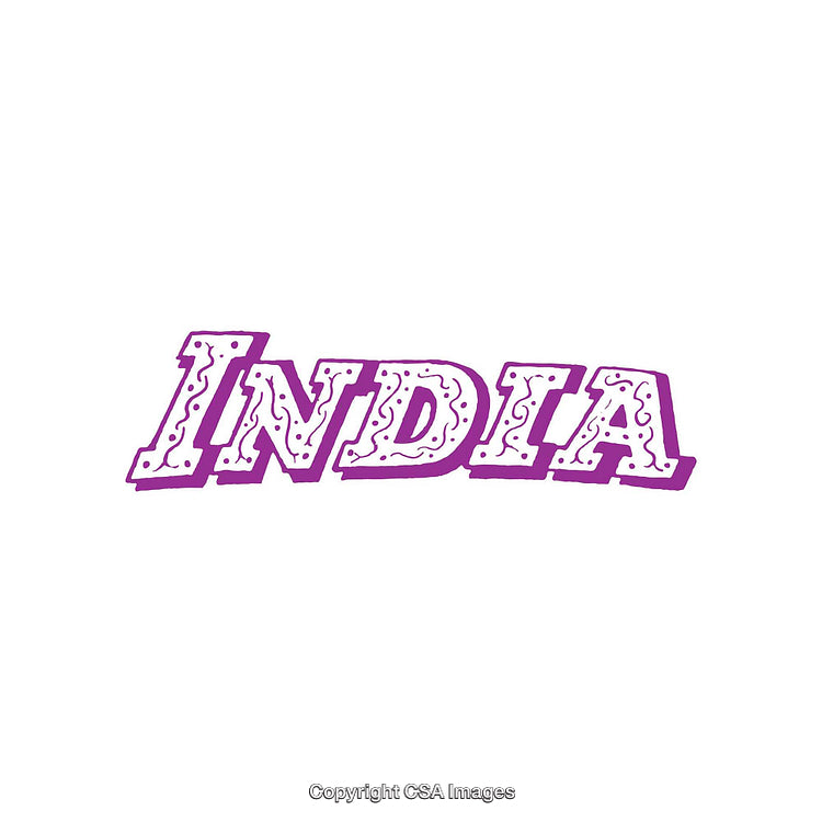 Purple India Text Artwork with Ornamental Textures on White Background