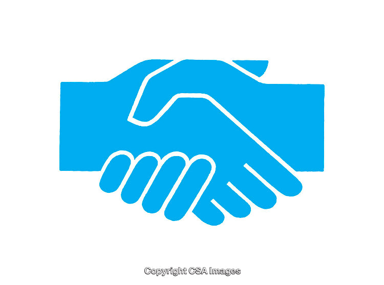 Blue Icon of a Handshake Representing Agreement and Collaboration