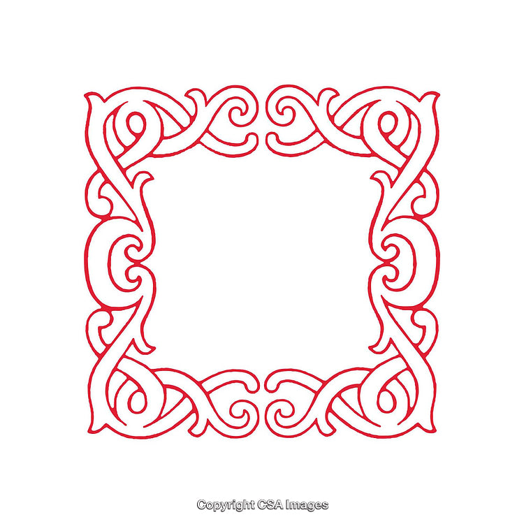 Elegant Red Ornamental Frame with Intricate Line Design and White Background