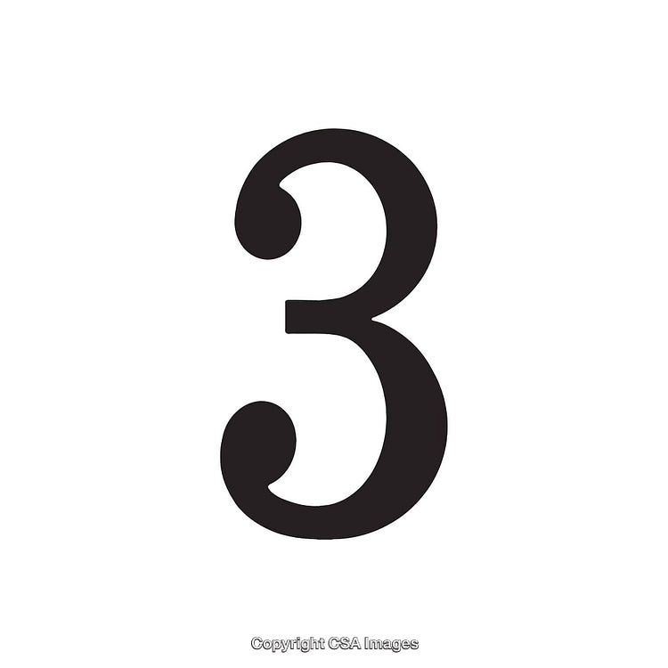 Black Number Three on a White Background in a Decorative Typeface