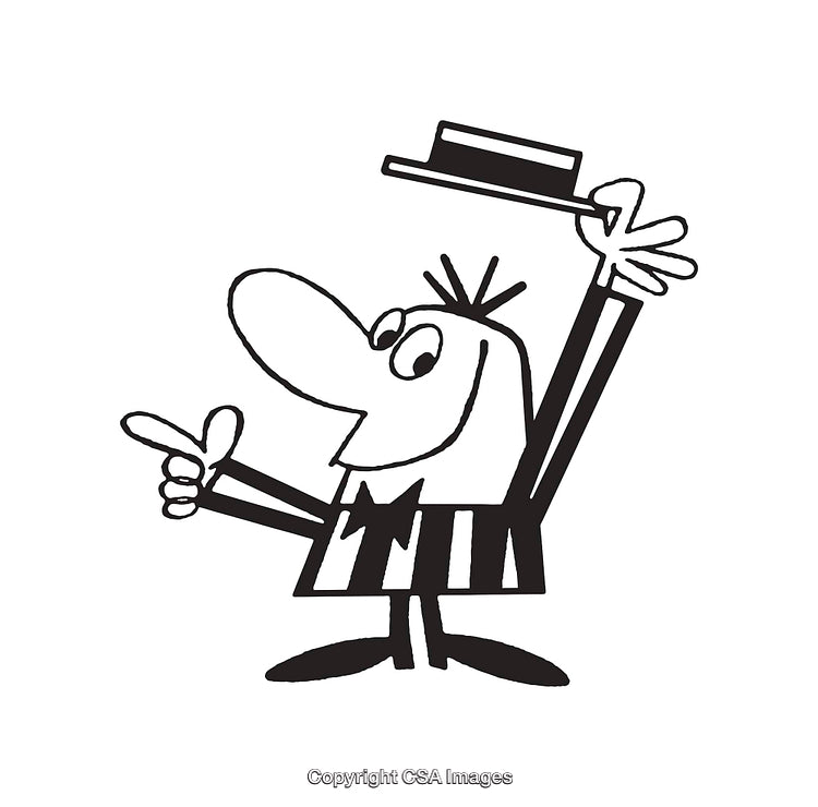 Cartoon Character Waving Hat in Black and White Line Art Illustration