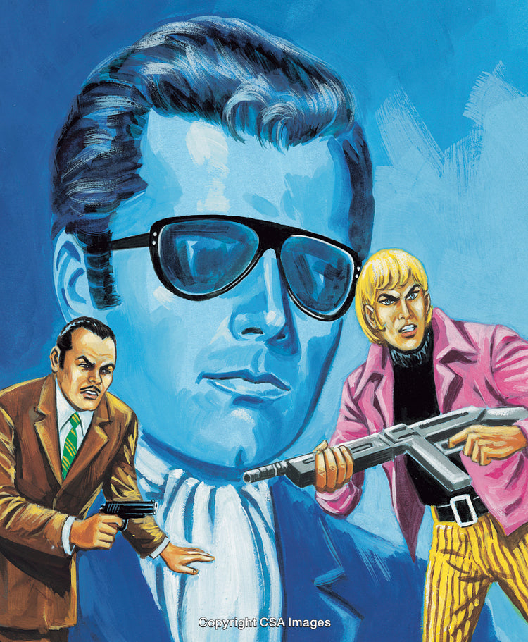 Dramatic Illustration Featuring Stylish Heroes in Action with Bright Colors