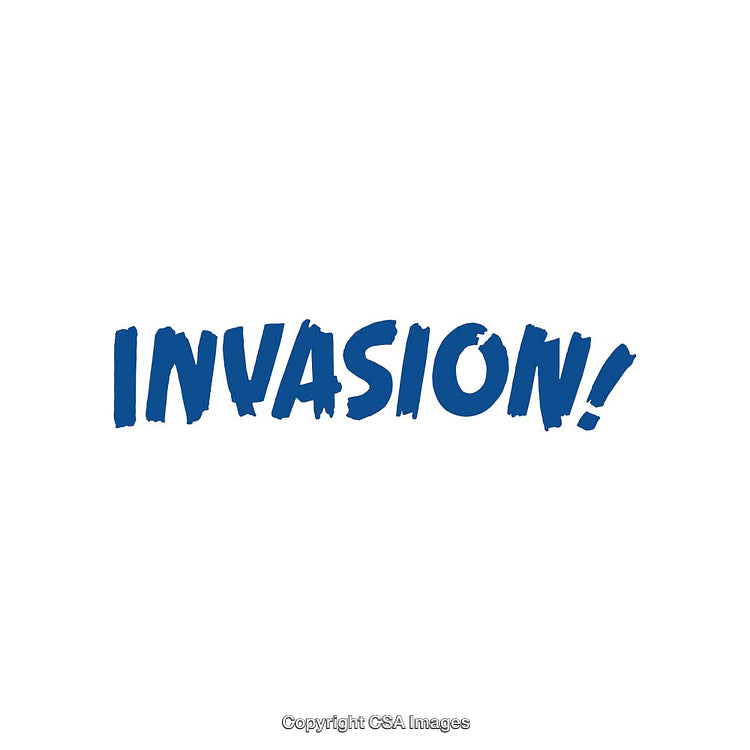 Bold Blue Text 'Invasion!' Displayed on a White Background