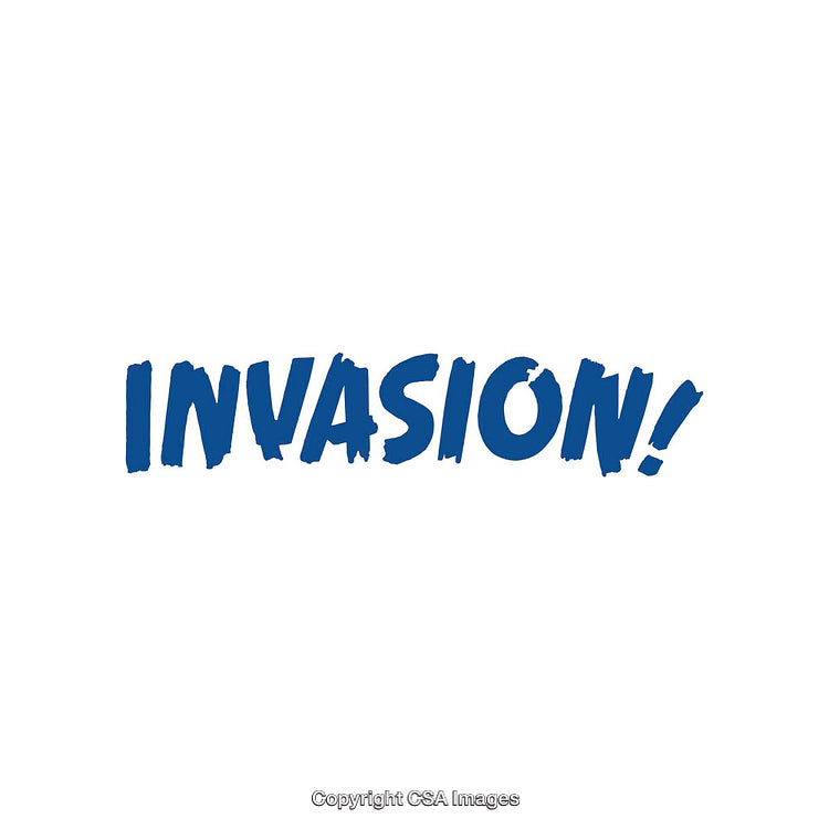 Bold Blue Text 'Invasion!' Displayed on a White Background