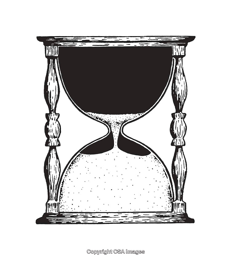 Black And White Line Art Illustration of an Antique Hourglass