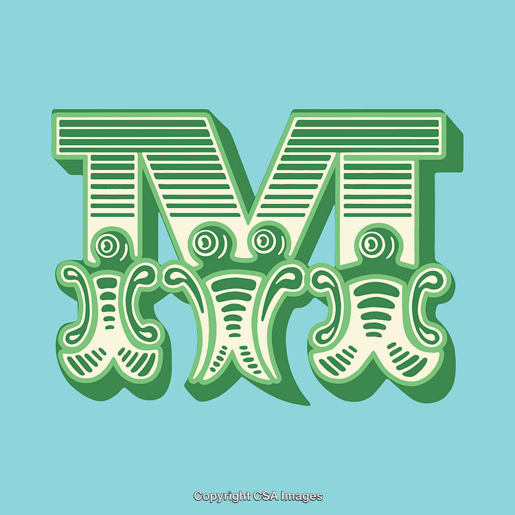 Abstract Letter M Design in Green With Decorative Patterns