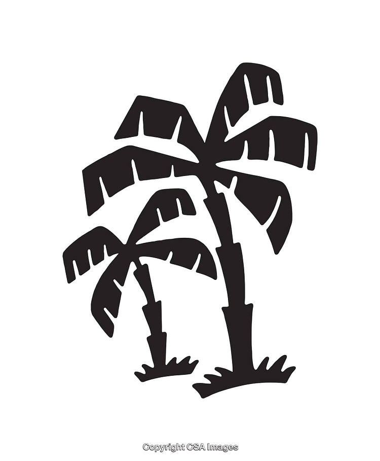 Silhouette Illustration of Two Palm Trees with Grass in Black and White
