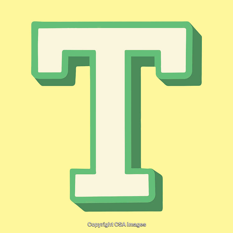 3D Letter T in Green Outline on Soft Yellow Background