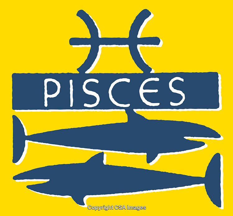 Pisces Zodiac Sign Illustration with Yellow Background and Blue Design