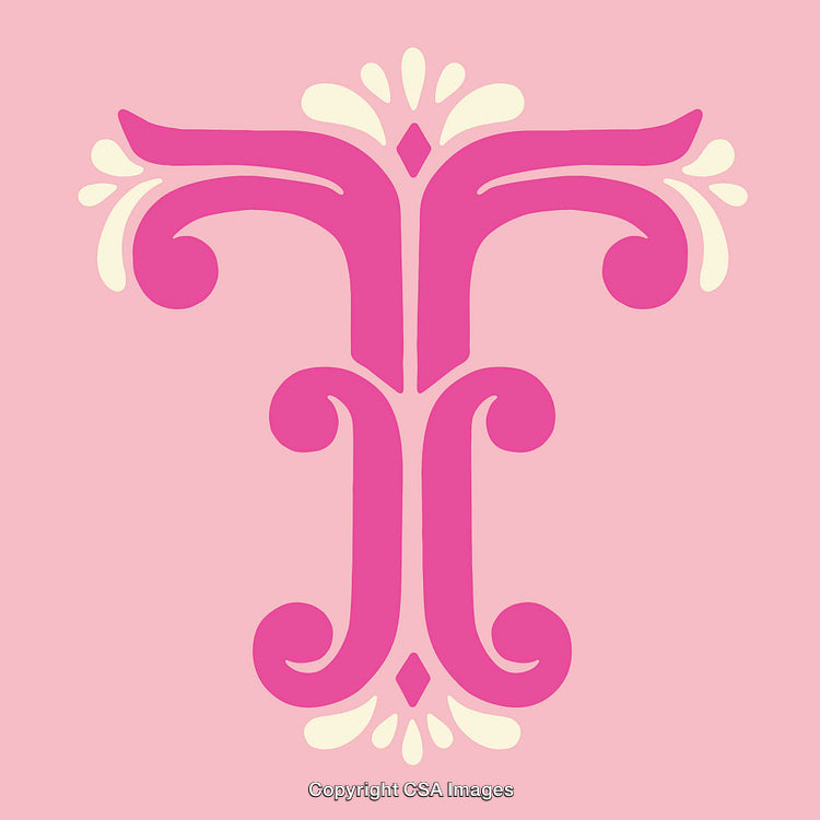 Stylized Pink Letter T With Ornamental Design on Soft Background