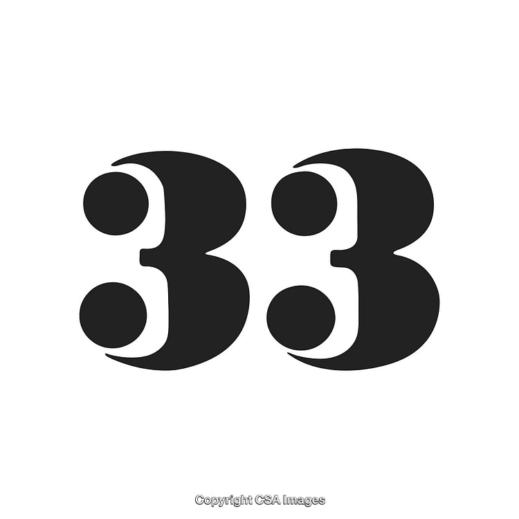 Bold Black Number 33 on White Background in Stylized Typeface