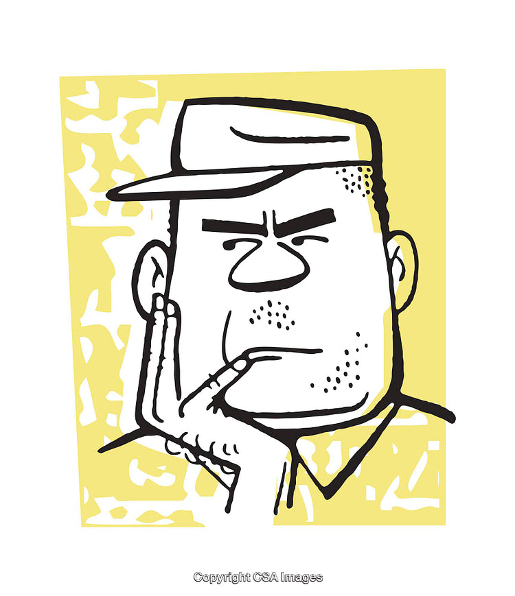 Thoughtful Male Illustration in Cartoon Style with Yellow Background
