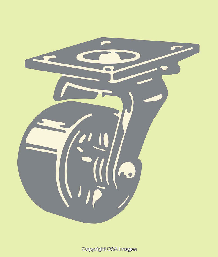 Monochromatic Color Line Art Illustration of a Caster Wheel on Green Background