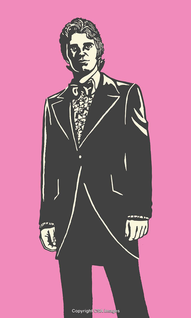 Retro Style Line Art Illustration of a Man in Formal Attire
